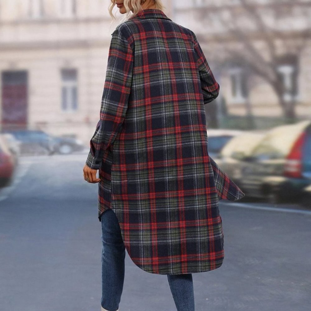 Plaid Print button down casual shacket multicolor - Picture 3 of 4